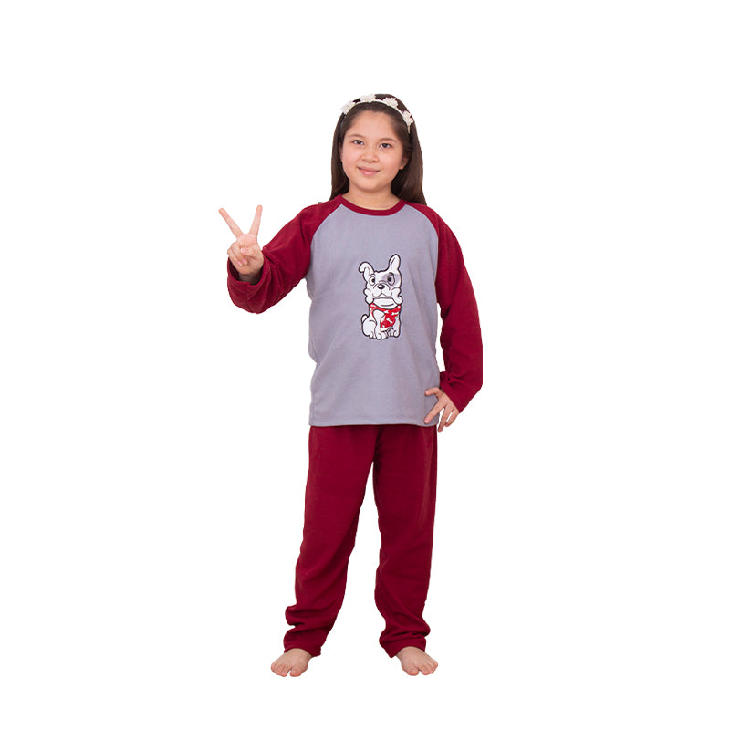 Pijama Micropolar de Niña Doggy ON59 Vino - TiendaFB.com