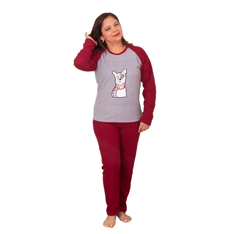 Pijama de Mujer Micropolar Doggy PM70 Vino