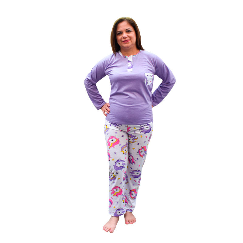 Pijama de algodón para mujer PM73 Lila Rosa