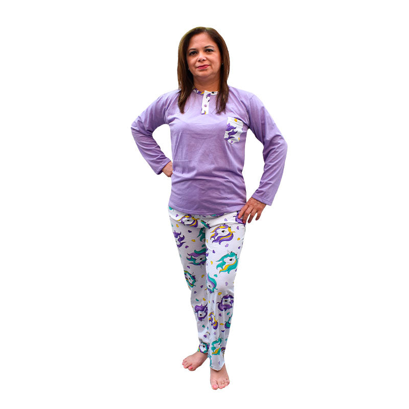 Pijama de algodón para mujer PM74 Lila Verde