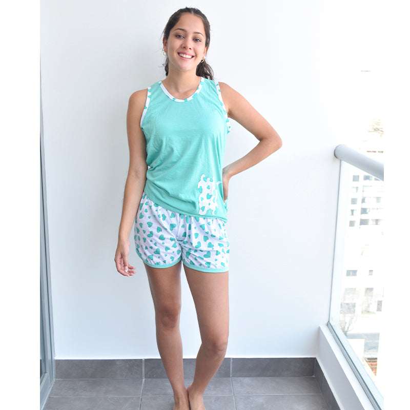 Pijama de algodón de Mujer PM48 Verde Agua - TiendaFB.com